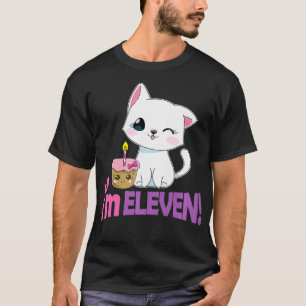 Camiseta Kawaii Cat e Bolo Aniversário Presente aos 11 ano