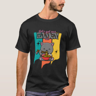 Camiseta Kawaii Cat Eating Japanese Food Lets Get Our Ra On
