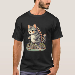Camiseta Kawaii Cat Kaiju Catzilla Homens Japoneses Mulhere