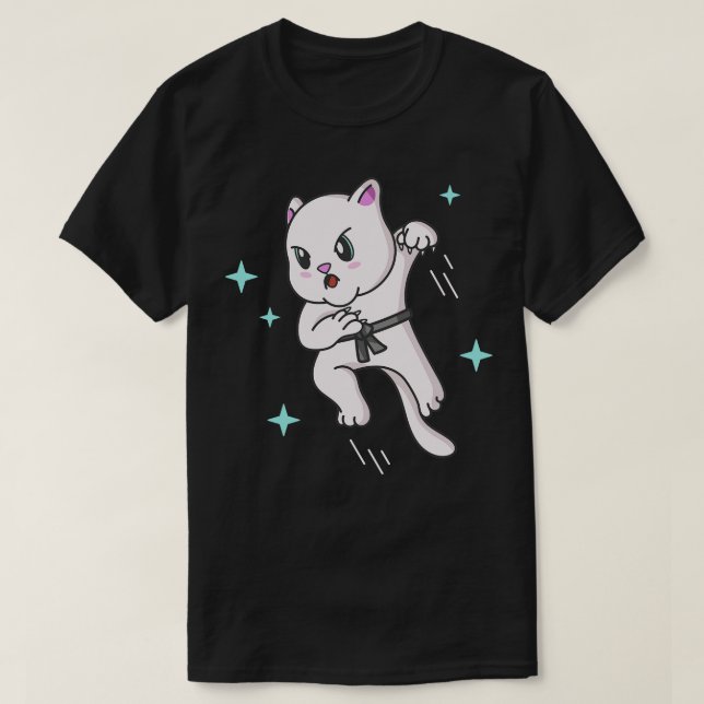Camiseta Kawaii Cat Ninja Kitten Fighter Karate (Frente do Design)