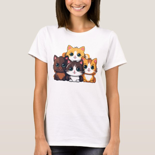 Camiseta Kawaii Cat Pack – Cute Cartoon Cats Women’s T-Shir (Frente)