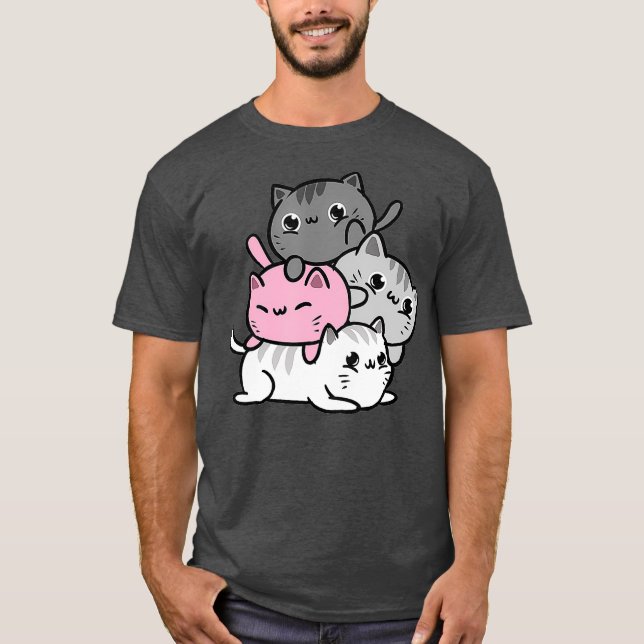 Camiseta Kawaii Cat Pile Demigirl Pride (Frente)