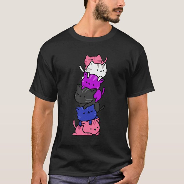 Camiseta Kawaii Cat Pile Genderfluid Pride (Frente)