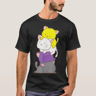 Camiseta Kawaii Cat Pile  LGBTQ Non Binary Pride Flag Kitte