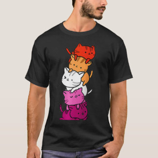 Camiseta Kawaii Cat Pile Orange Pink Lesbian Pride