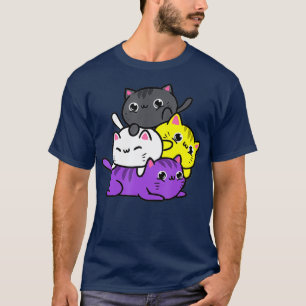 Camiseta Kawaii Cat Pile Orgulho Não-Binário