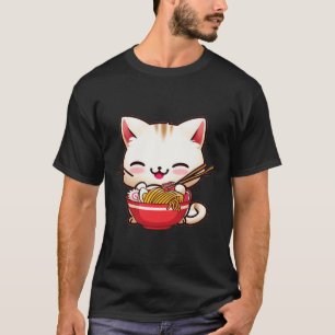 Camiseta Kawaii Cat Ramen Adora Comida Japonesa Engraçada A