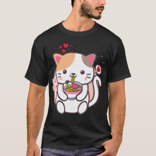 Camiseta Kawaii Cat Ramen Anime Comida Japonesa Girls Offic