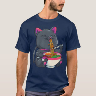 Camiseta Kawaii Cat Ramen Noodles Cute Kitten Japonês Anim