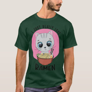 Camiseta Kawaii Cat Ramen Noodles Eu Adoro Ramen
