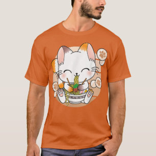 Camiseta Kawaii Cat Ramen Noodles Otaku Anime Japonês Neko