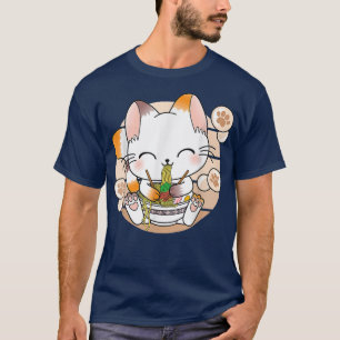 Camiseta Kawaii Cat Ramen Noodles Otaku Anime Japonês Neko
