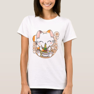 Camiseta Kawaii Cat Ramen Noodles Otaku Anime Japonês Neko