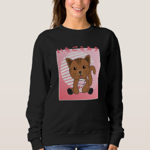 Camiseta Kawaii Cat Retro Japonês Morango Leite