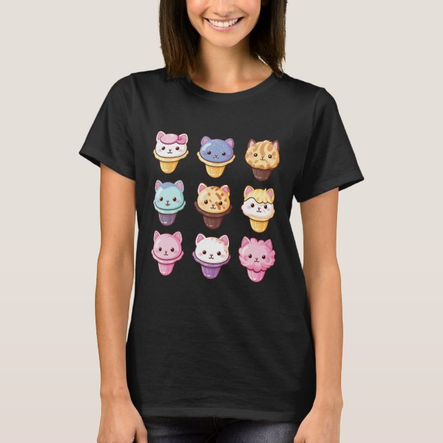 Camiseta Kawaii Cat Sorvete Doce Comida Lover (Frente)