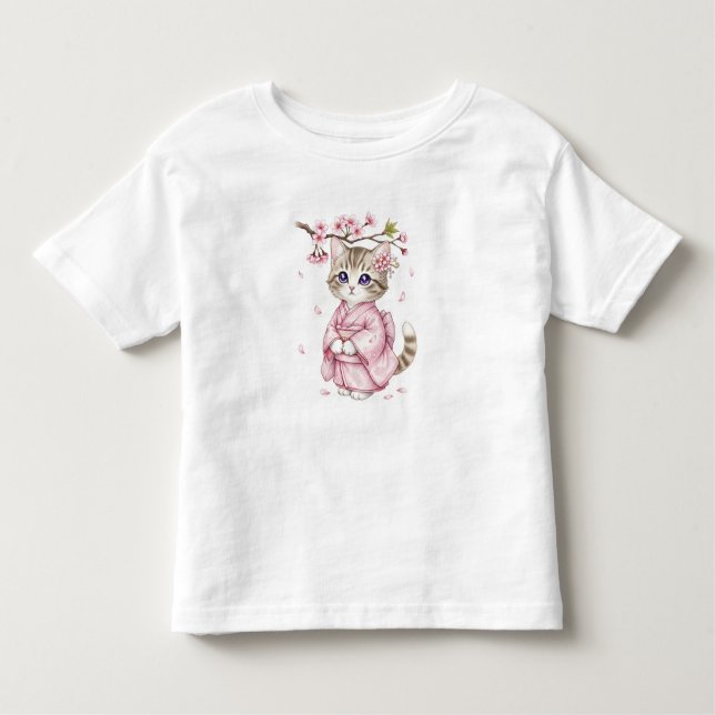 Camiseta  Kawaii Cat Under Sakura Branch, by Natasha Us   (Frente)