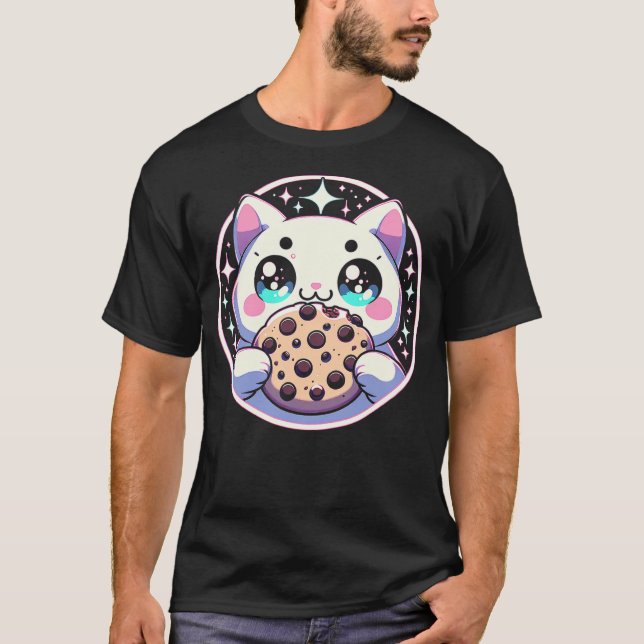 Camiseta Kawaii Cat with Chocolate Chip Cookie (Frente)