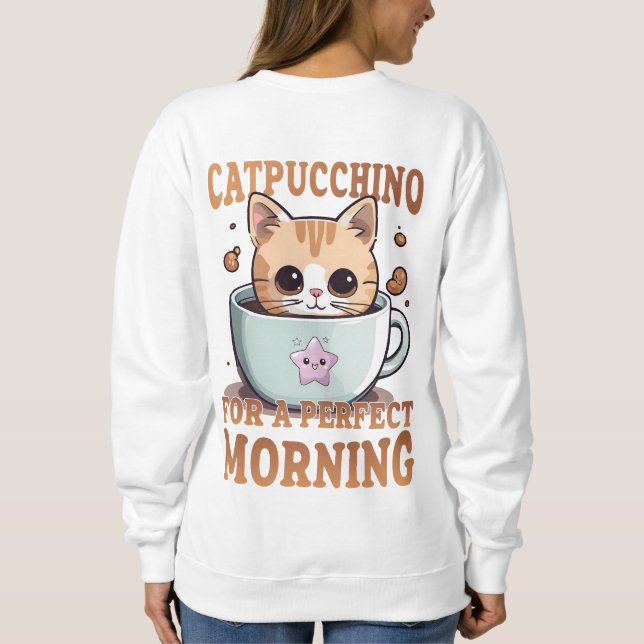 Camiseta Kawaii Catpuccino para uma manhã perfeita (Verso)