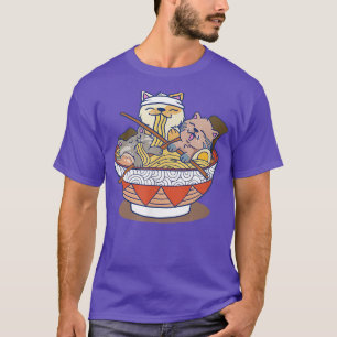 Camiseta Kawaii Cats Anime Noodles Japoneses 