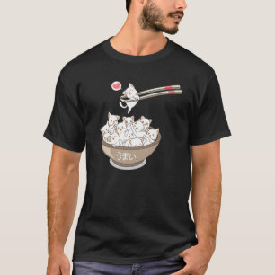 Camiseta Kawaii Cats Pets Ramen Noodles Japonês Sushi Anim