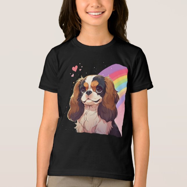 Camiseta Kawaii Cavalier King Charles Pastel Rainbow sky (Frente)