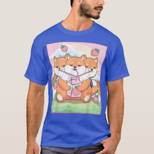 Camiseta Kawaii Cerberus 3 Cachorro-Chefe Shiba Inu Strawbe