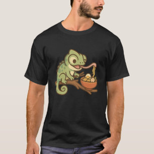 Camiseta Kawaii Chameleon Comendo Ramen - Selva Engraçada