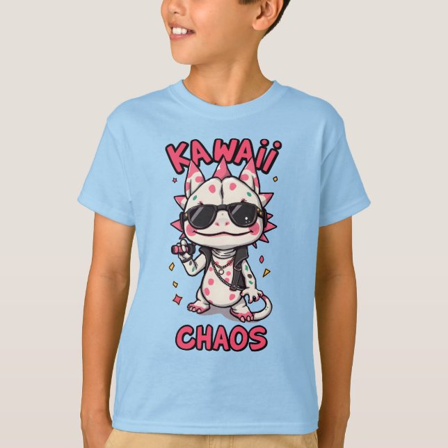 Camiseta Kawaii Chaos Cool Axolotl Sunglasses LeatherJacket (Frente)