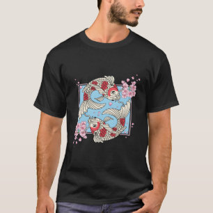 Camiseta Kawaii Cherry Blossom Koi Fish Carro Sakura Japonê