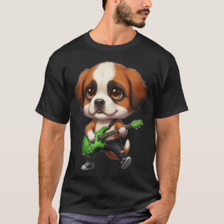 Camiseta Kawaii Chibi Cachorro São Bernardo Tocando Violão