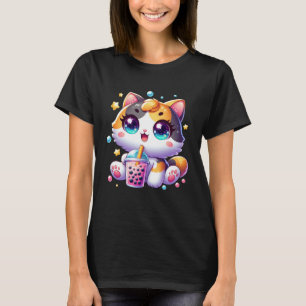Camiseta Kawaii Chibi Cute Kitten Cat Boba Aesthet Japonês