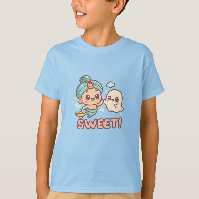 Camiseta Kawaii Chibi Gênio & Fantasma Apertando as Mãos (Frente)