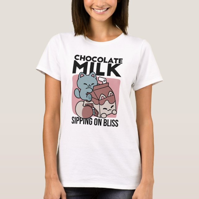 Camiseta Kawaii Chocolate Milk Cat – Cozy Drink & Cuteness  (Frente)