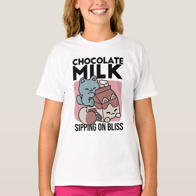 Camiseta Kawaii Chocolate Milk Cat – Cozy Drink & Cuteness  (Frente)