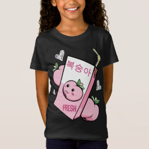 Camiseta Kawaii Coreano Peach Juice Fruta Lovable Cuteness 