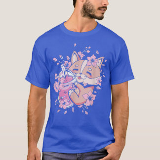 Camiseta Kawaii Corgi com Bubble Tea e Boba tea e Saku