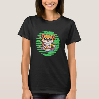 Camiseta Kawaii Corgi comendo tigela de Ramen