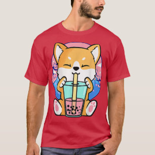 Camiseta Kawaii Corgi Dog Bubble Tea Boba Anime Neko Japane