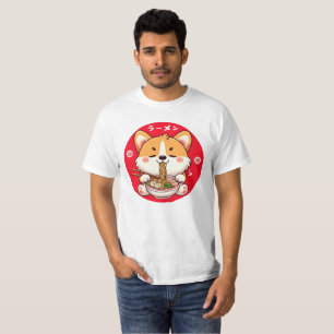 Camiseta Kawaii Corgi Eating Ramen