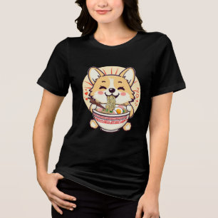 Camiseta Kawaii Corgi Eating Ramen - Comida de Cachorro de 