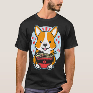 Camiseta Kawaii Corgi Ramen Cute Noodles Cachorros Amadurec