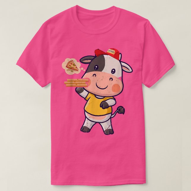 Camiseta Kawaii Cow Cute Animal Pizza Delivery Engraçado Pi (Frente do Design)
