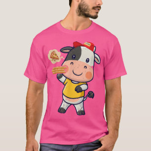 Camiseta Kawaii Cow Cute Animal Pizza Delivery Engraçado Pi