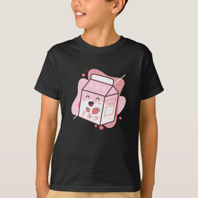 Camiseta Kawaii Cow Retro Japonês Strawberry Milkshake (Frente)