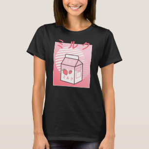 Camiseta Kawaii Cow Retro Japonês Strawberry Milkshake