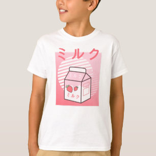 Camiseta Kawaii Cow Retro Japonês Strawberry Milkshake