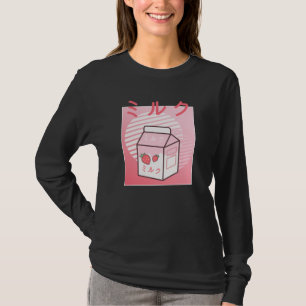 Camiseta Kawaii Cow Retro Japonês Strawberry Milkshake