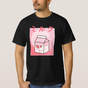 Camiseta Kawaii Cow Retro Japonês Strawberry Milkshake