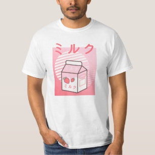 Camiseta Kawaii Cow Retro Japonês Strawberry Milkshake