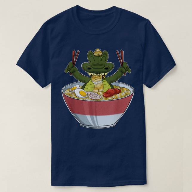 Camiseta Kawaii Crocodile Japan Ramen Noodles I Otaku Anime (Frente do Design)